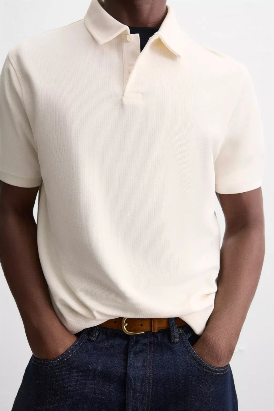 Zara Textured Polo Shirt in Beige