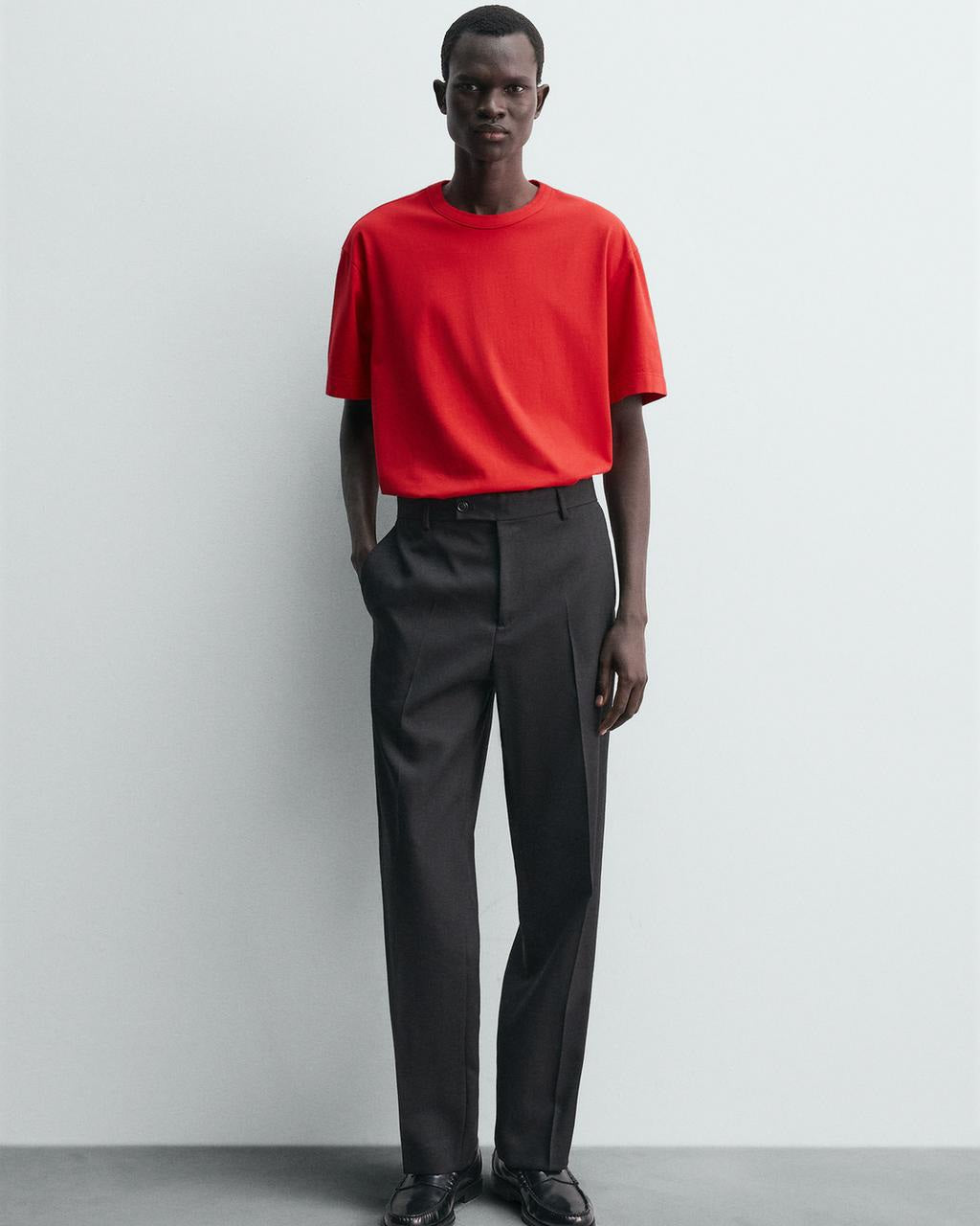 Zara Red Relaxed Fit Binded T-shirt