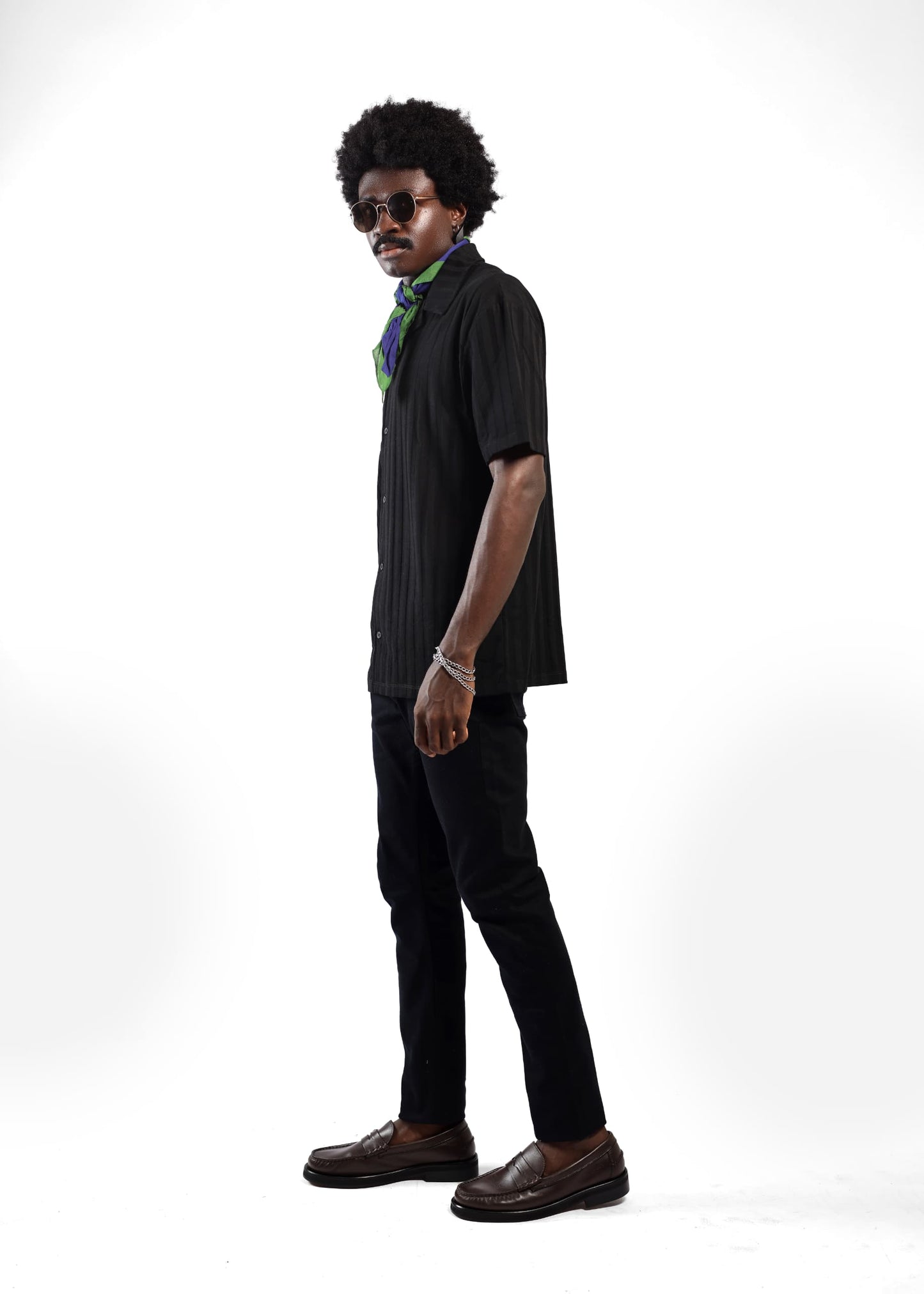 Asos Cotton Textured Shirt in All Black Stripes