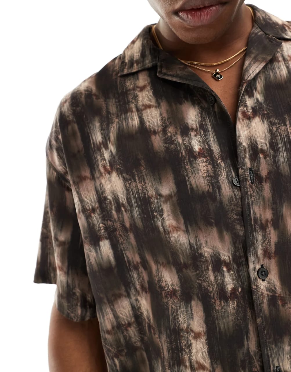 Pull&Bear Relaxed Fit Graphic Blur Printed Revere Shirt