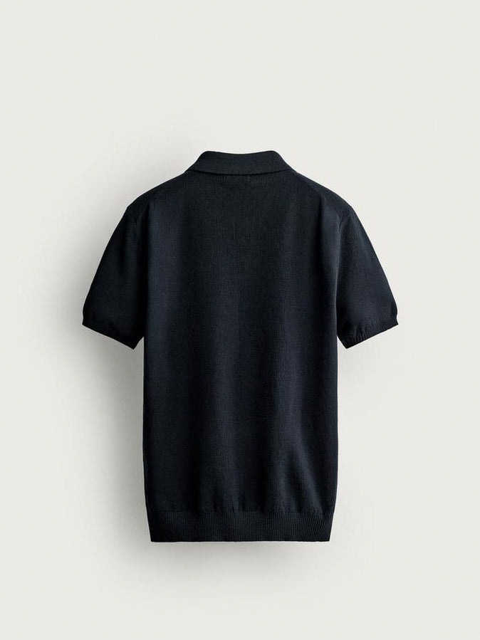 Zara Regular Fit Knit Polo Shirt in Navy