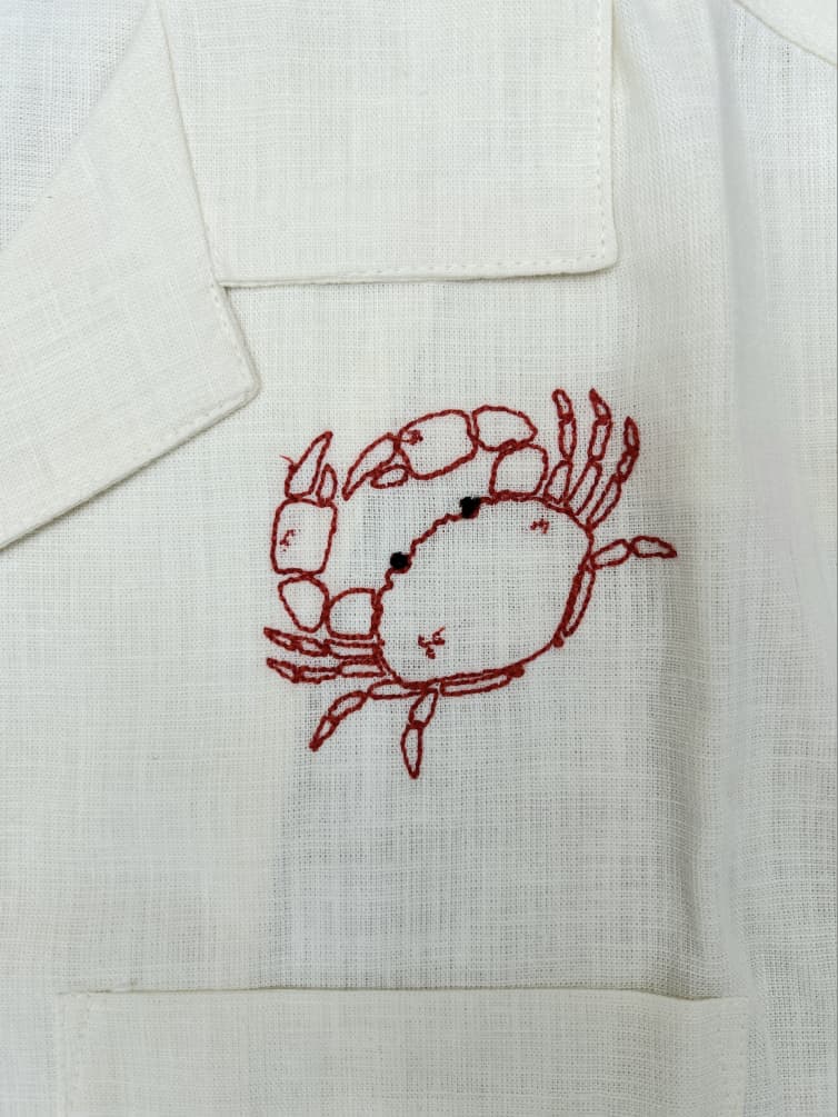 New Look Regular Fit Embroidered Linen Shirt in Off White