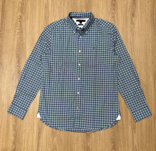 Tommy Hilfiger Regular Fit Green and Blue Plaid Shirt