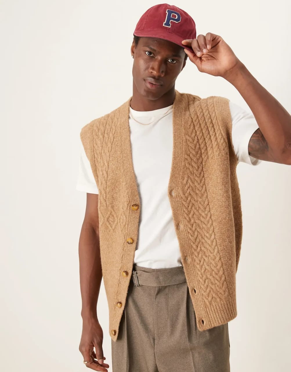 Asos Cable Knitted Sweater in Beige