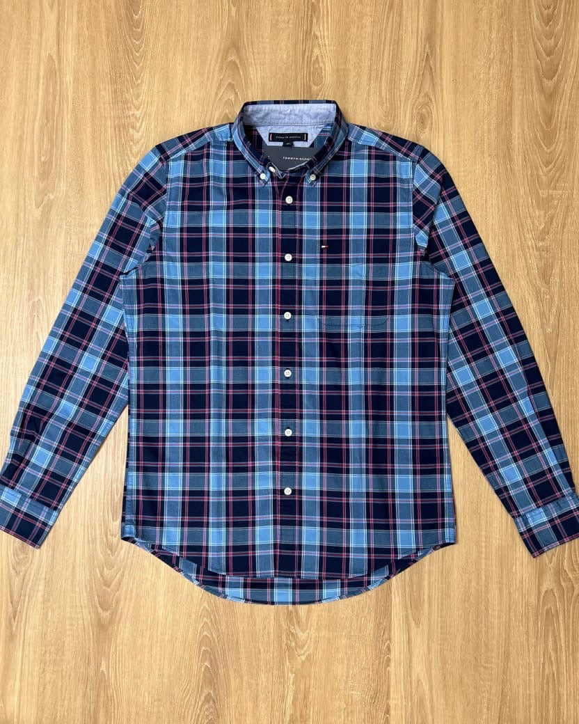 Tommy Hilfiger Regular Fit Cotton Shirt in Blue Plaid