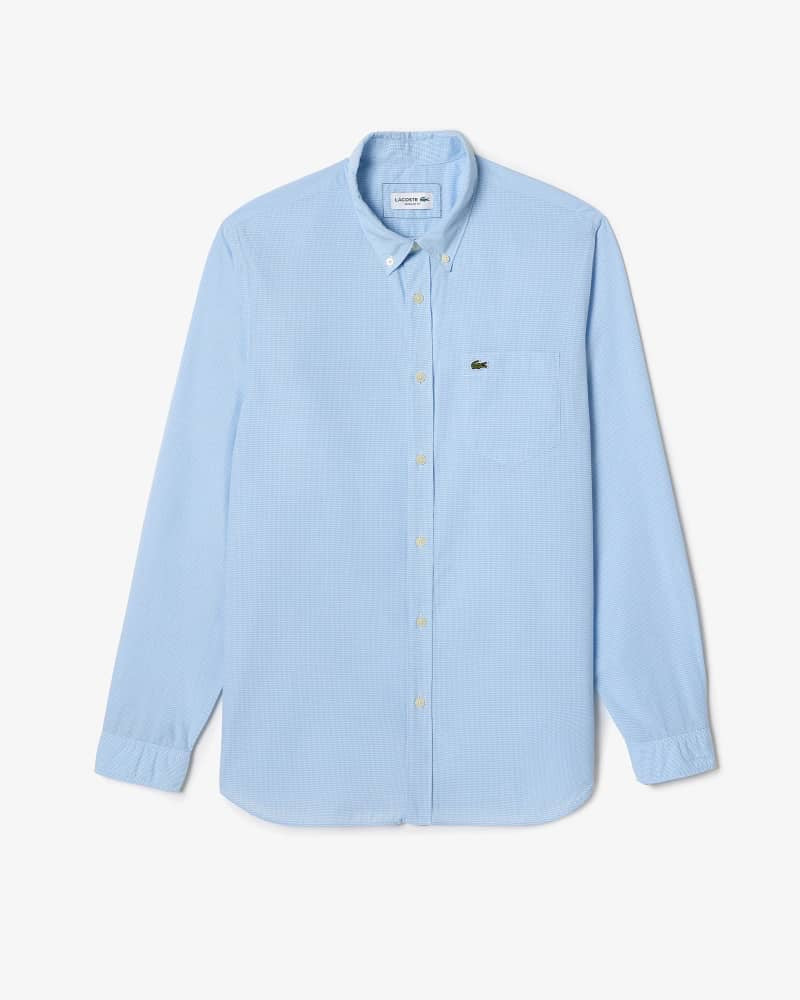 Lacoste Regular Fit Gingham Poplin Shirt in Sky Blue