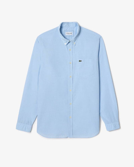 Lacoste Regular Fit Gingham Poplin Shirt in Sky Blue