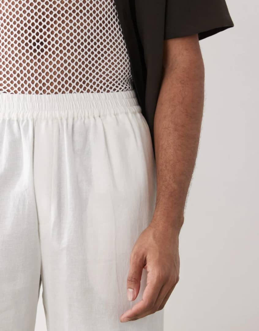 Collusion Relaxed Fit Cotton/Linen Mix Trouser in White