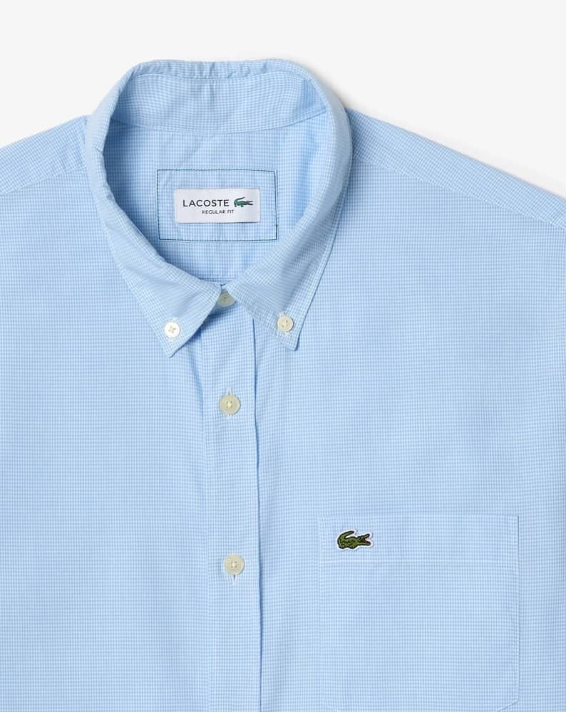 Lacoste Regular Fit Gingham Poplin Shirt in Sky Blue