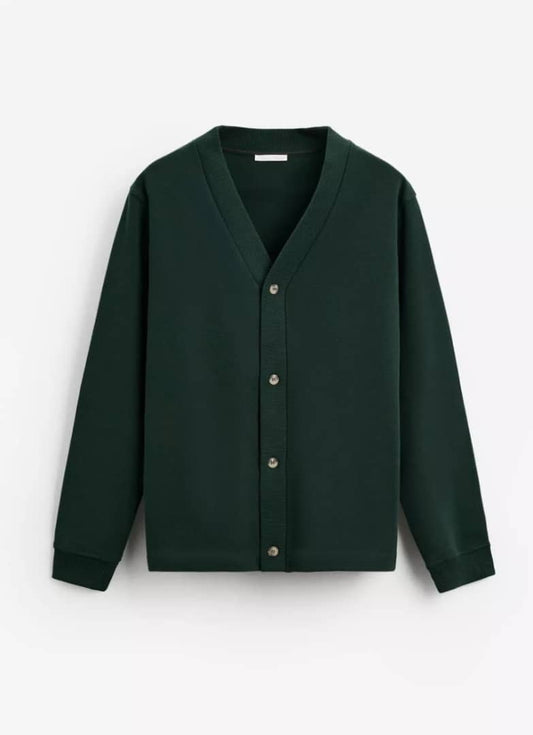 Zara Textured  Buttoned  Sweater in Green