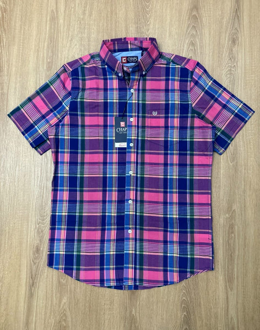 Chaps Short Sleeve Shirt in Blue and Pink