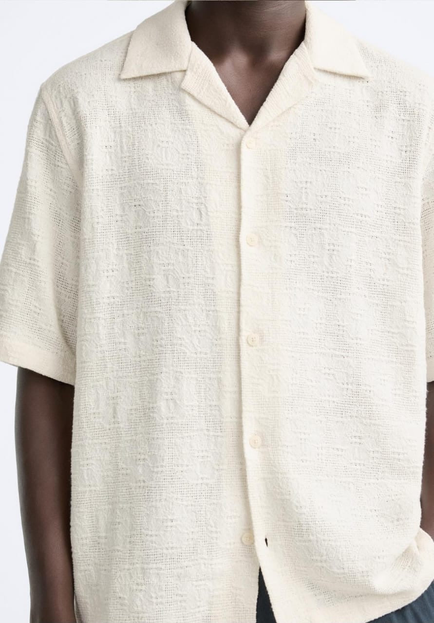 Zara Textured Jacquard Shirt in Beige