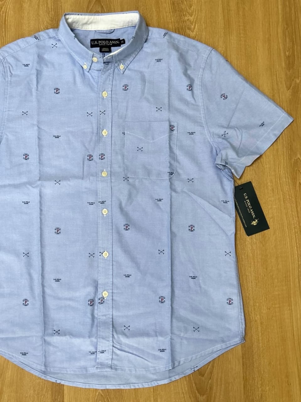 U S Polo Assn Regular Fit Oxford Cotton All Over Print Shirt in Blue