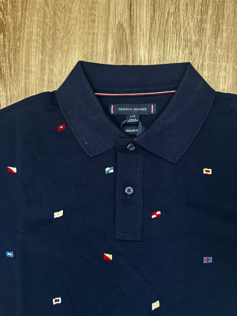 Tommy Hilfiger All over Flag Polo Shirt in Navy
