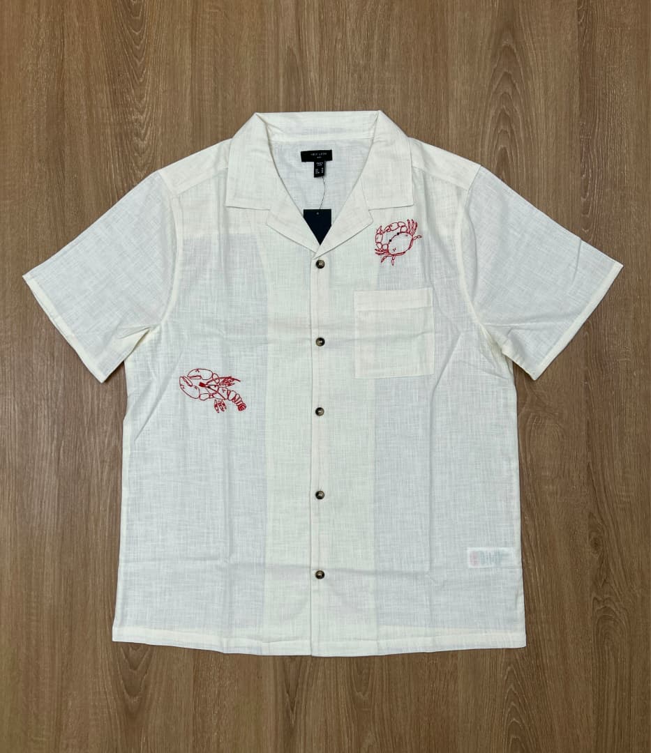 New Look Regular Fit Embroidered Linen Shirt in Off White