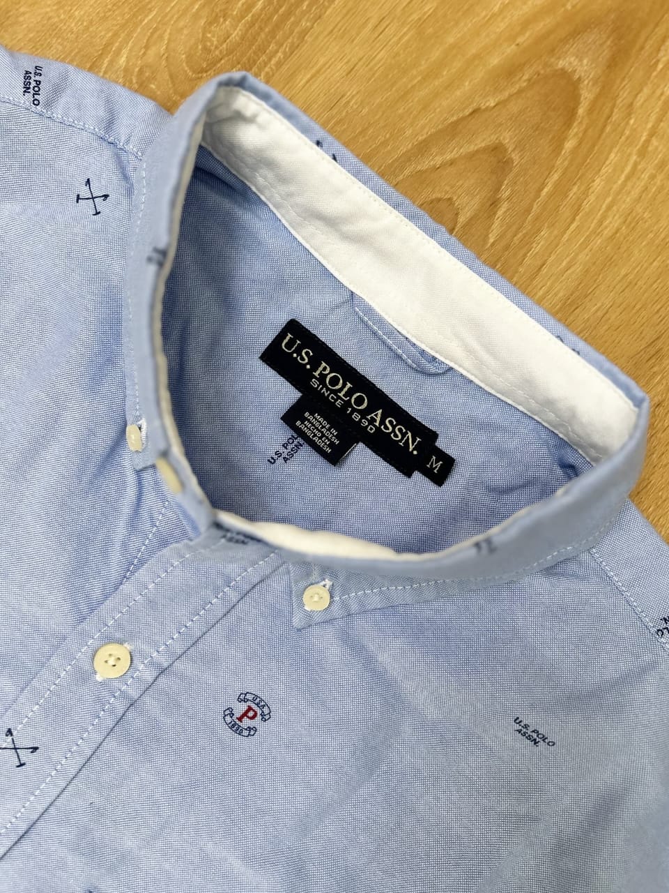 U S Polo Assn Regular Fit Oxford Cotton All Over Print Shirt in Blue