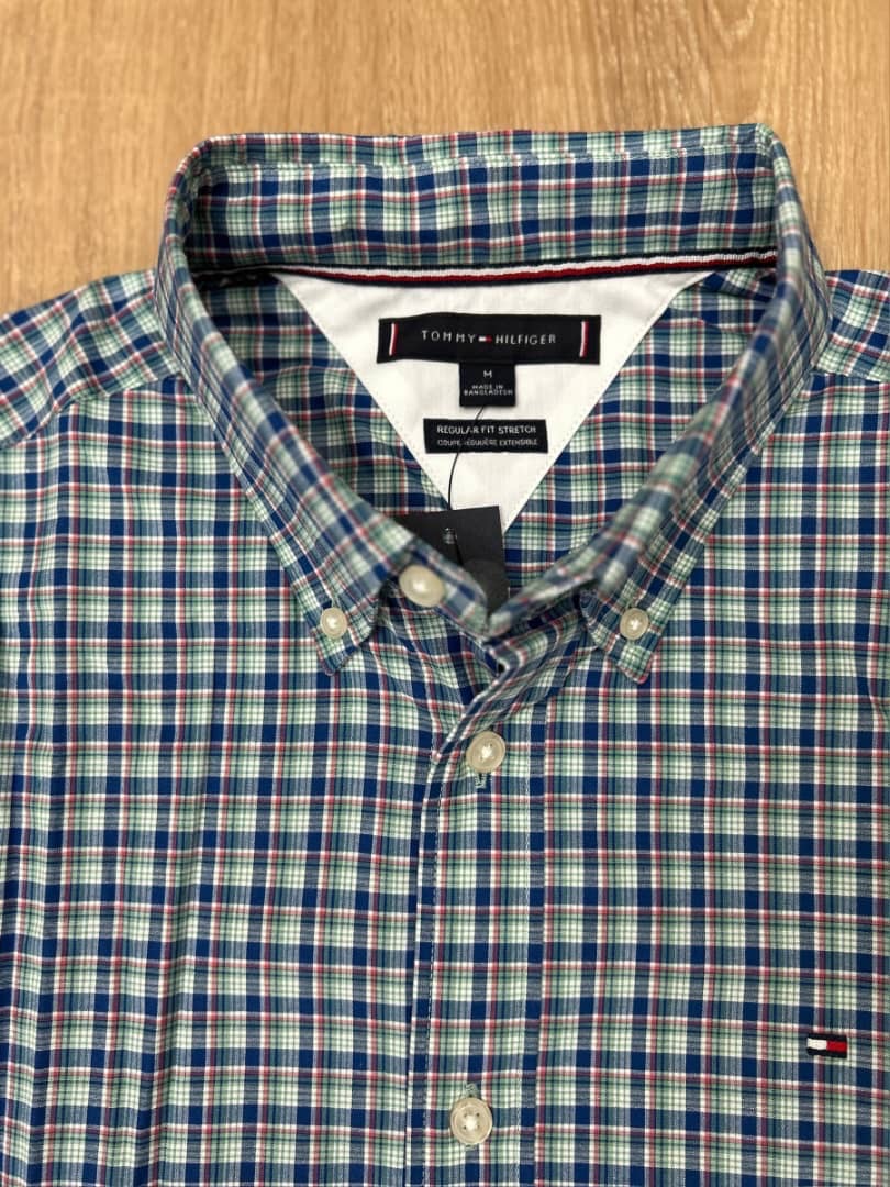 Tommy Hilfiger Regular Fit Green and Blue Plaid Shirt