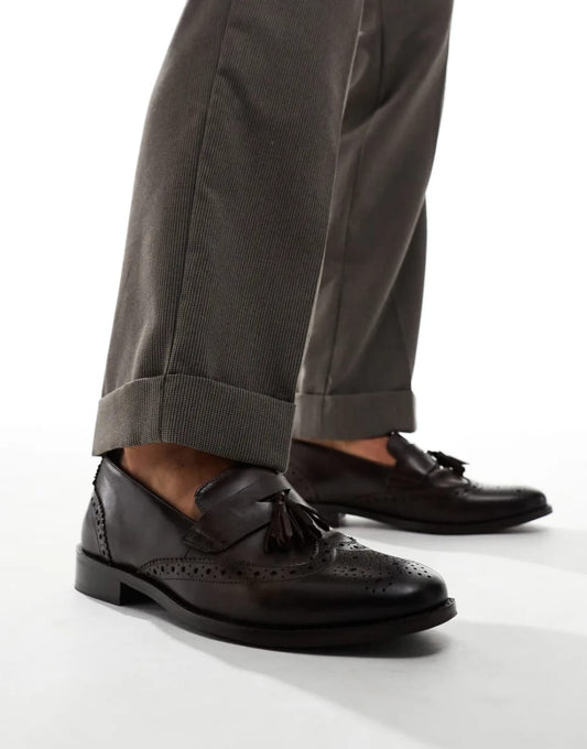 Asos Leather Brogues Shoes With Tassels in Brown