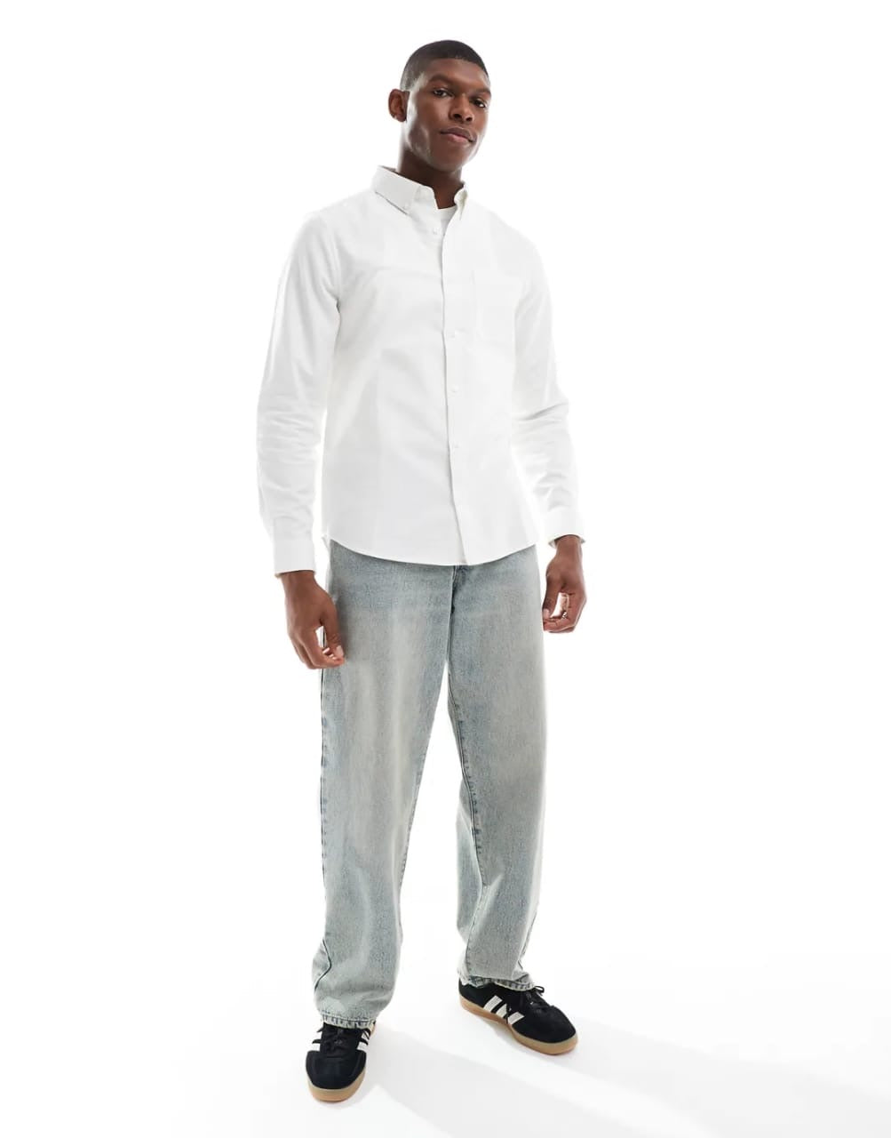 New Look Regular Fit White Plain Oxford Cotton Button Cuff Shirt