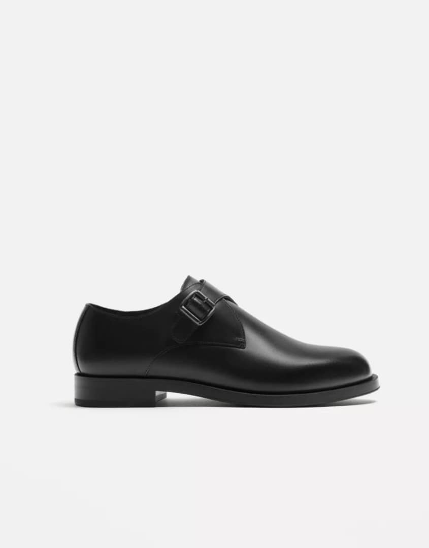 Zara Leather Shoe With Buckle in Black