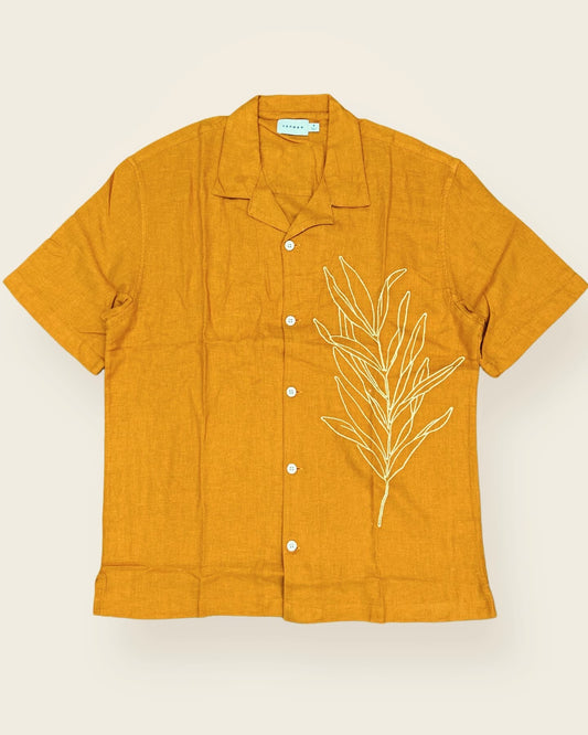 Topman Textured Cotton Shirt in Orange
