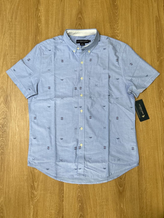U S Polo Assn Regular Fit Oxford Cotton All Over Print Shirt in Blue