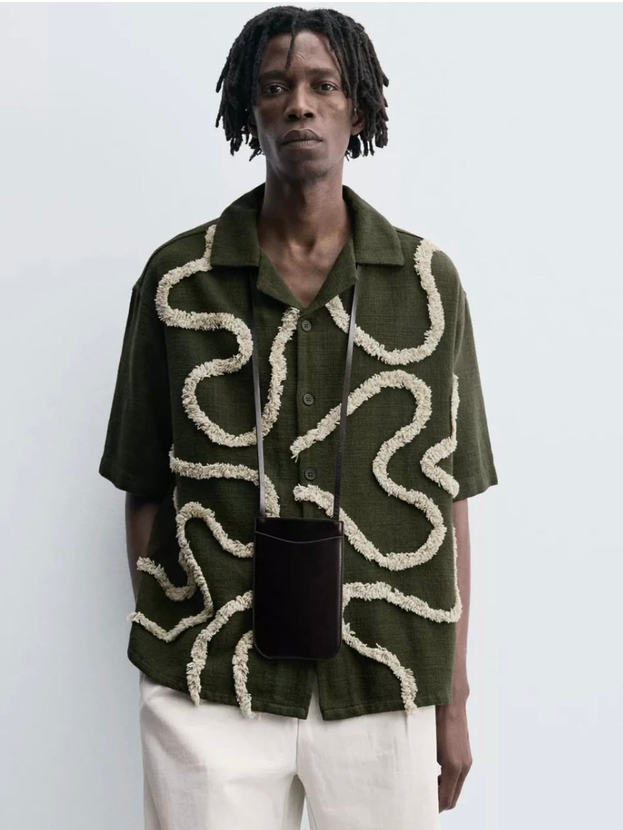 Zara Regular Fit Textured Embroidery Shirt in Green
