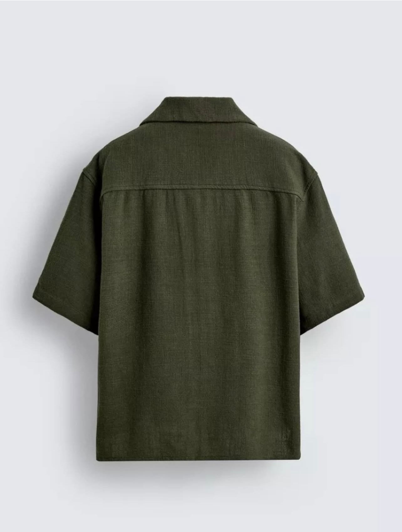 Zara Regular Fit Textured Embroidery Shirt in Green