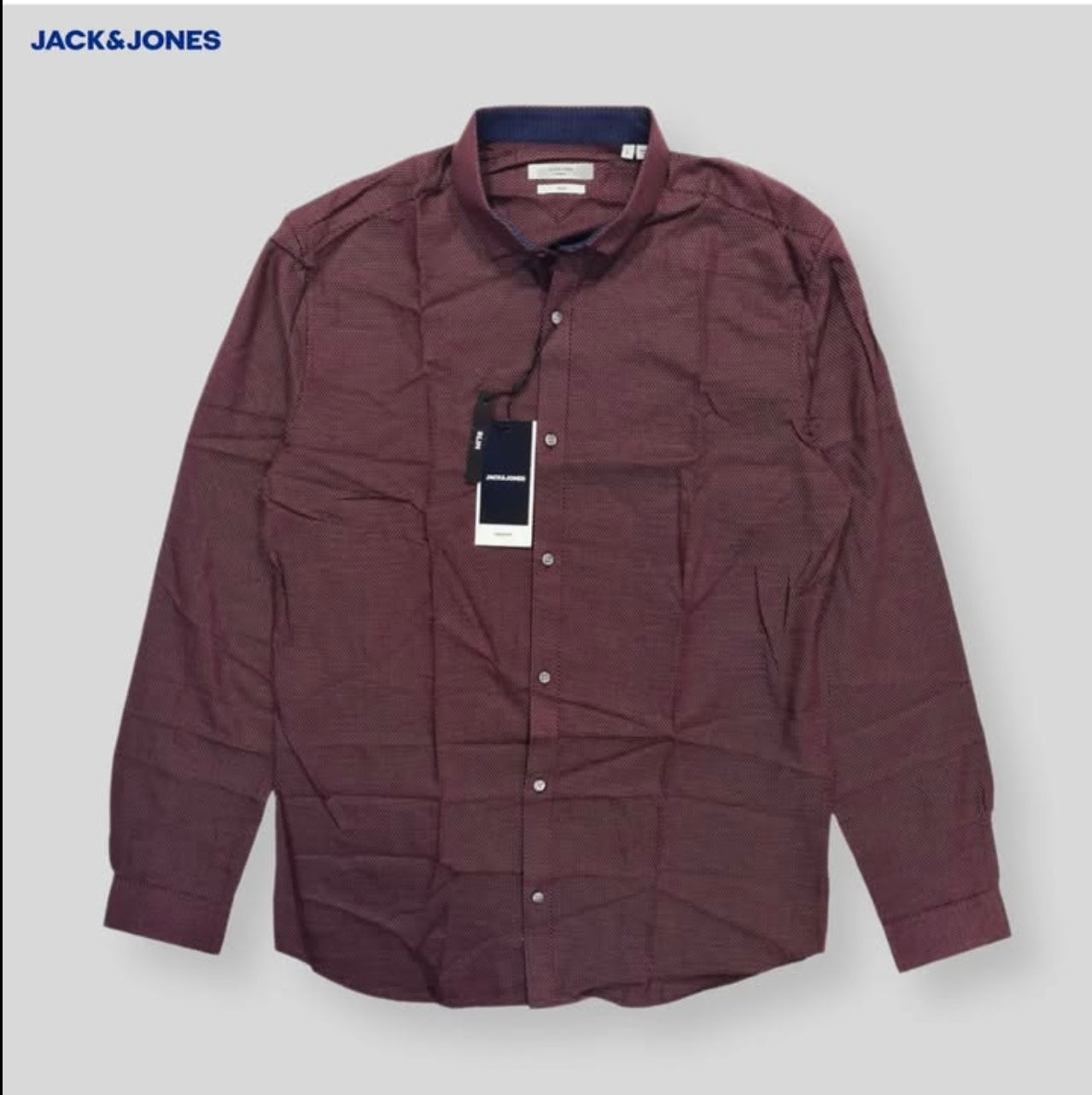 Jack & Jones Slim Fit Red Mahogany Pattern Button Cuff Shirt