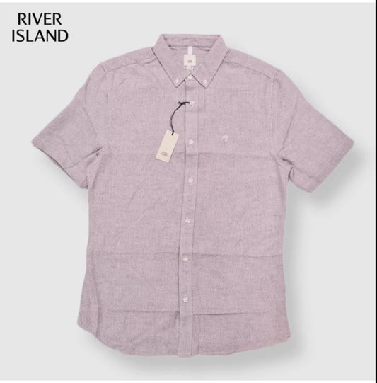 River Island Regular Fit Mauve Cotton Short Sleeve Shirt