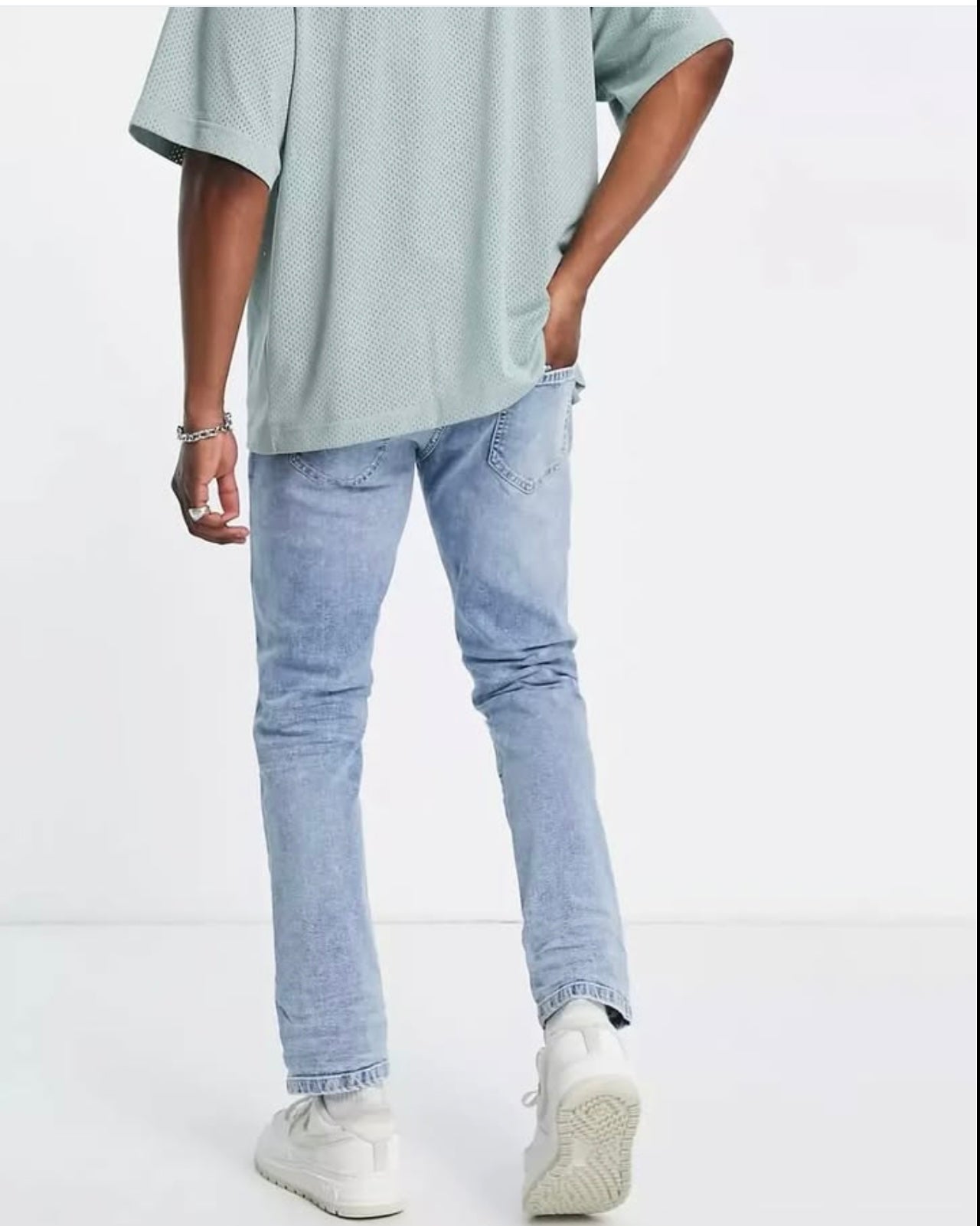 DTT Slim Fit Extreme Rip Jeans in Blue