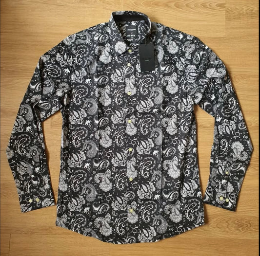 Only & Sons Slim Fit Black Paisley Cotton Button Cuff Shirt