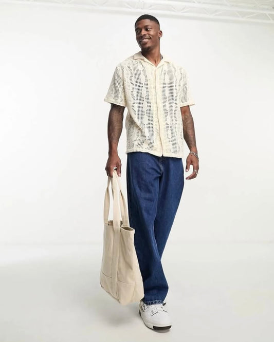 Pull & Bear Knit Shirt in Ecru