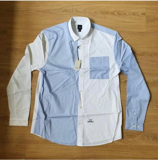 River Island Regular Fit Blue Colorblock Paisley Cotton Button Cuff Shirt