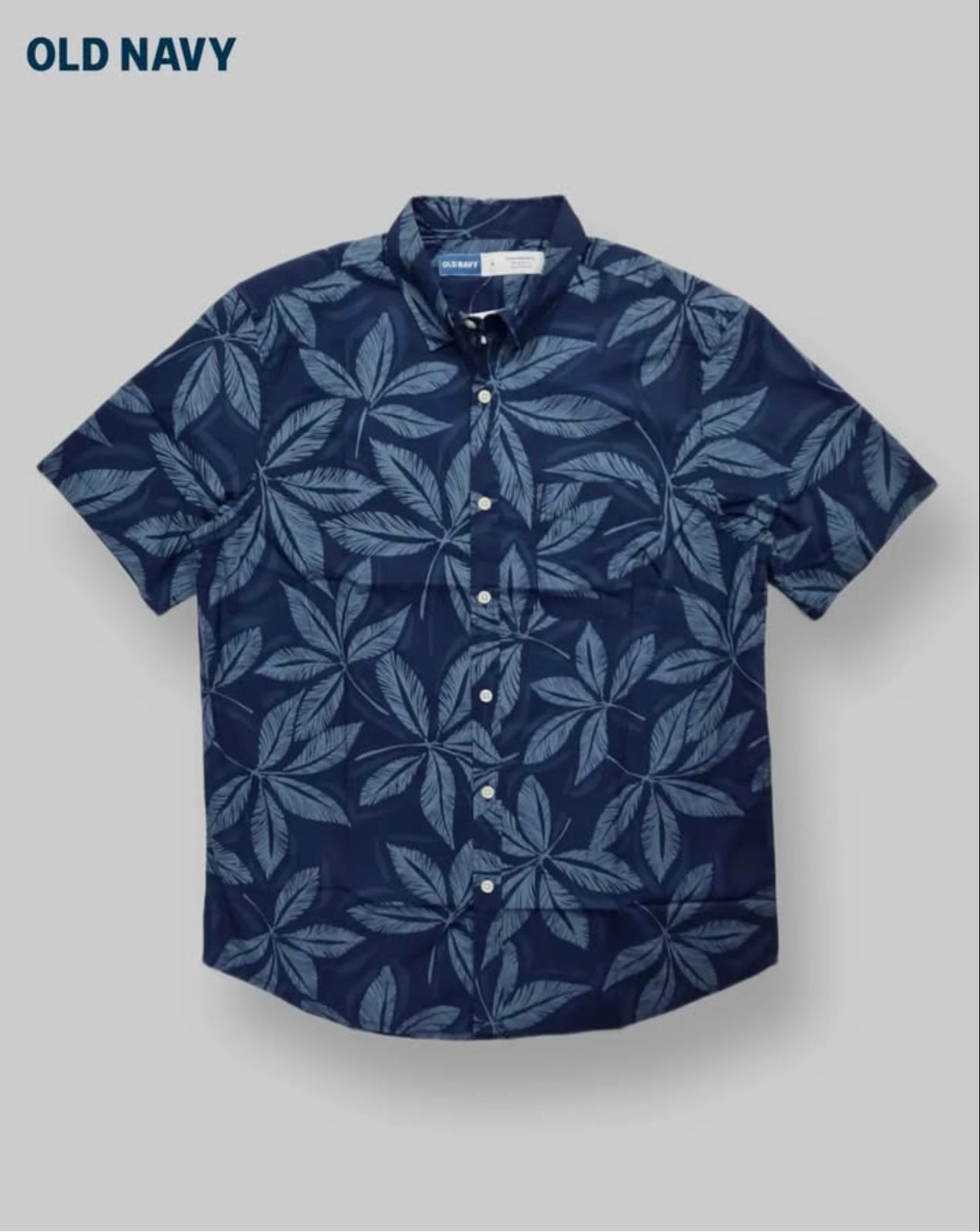 Old Navy Slim Fit Blue Pattern Cotton Short Sleeve Shirt