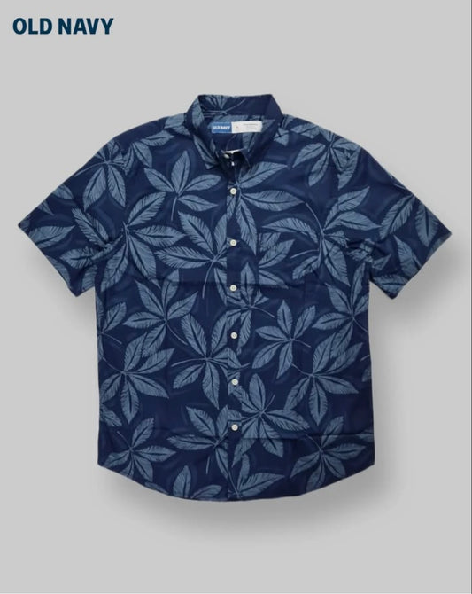 Old Navy Slim Fit Blue Pattern Cotton Short Sleeve Shirt