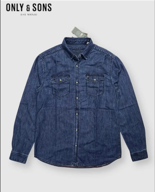 Only & Sons Regular Fit Blue Wash Denim Shirt