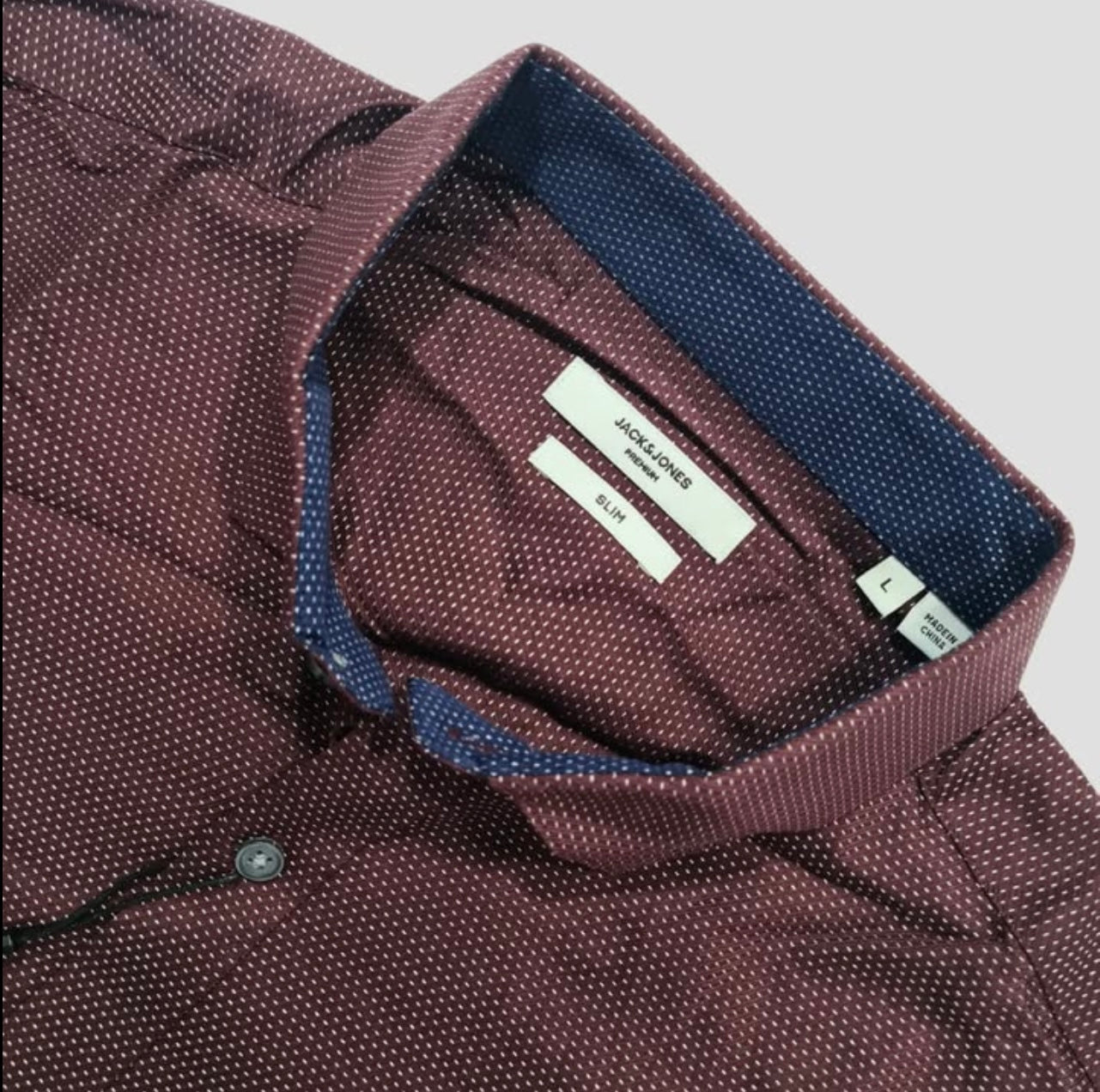 Jack & Jones Slim Fit Red Mahogany Pattern Button Cuff Shirt