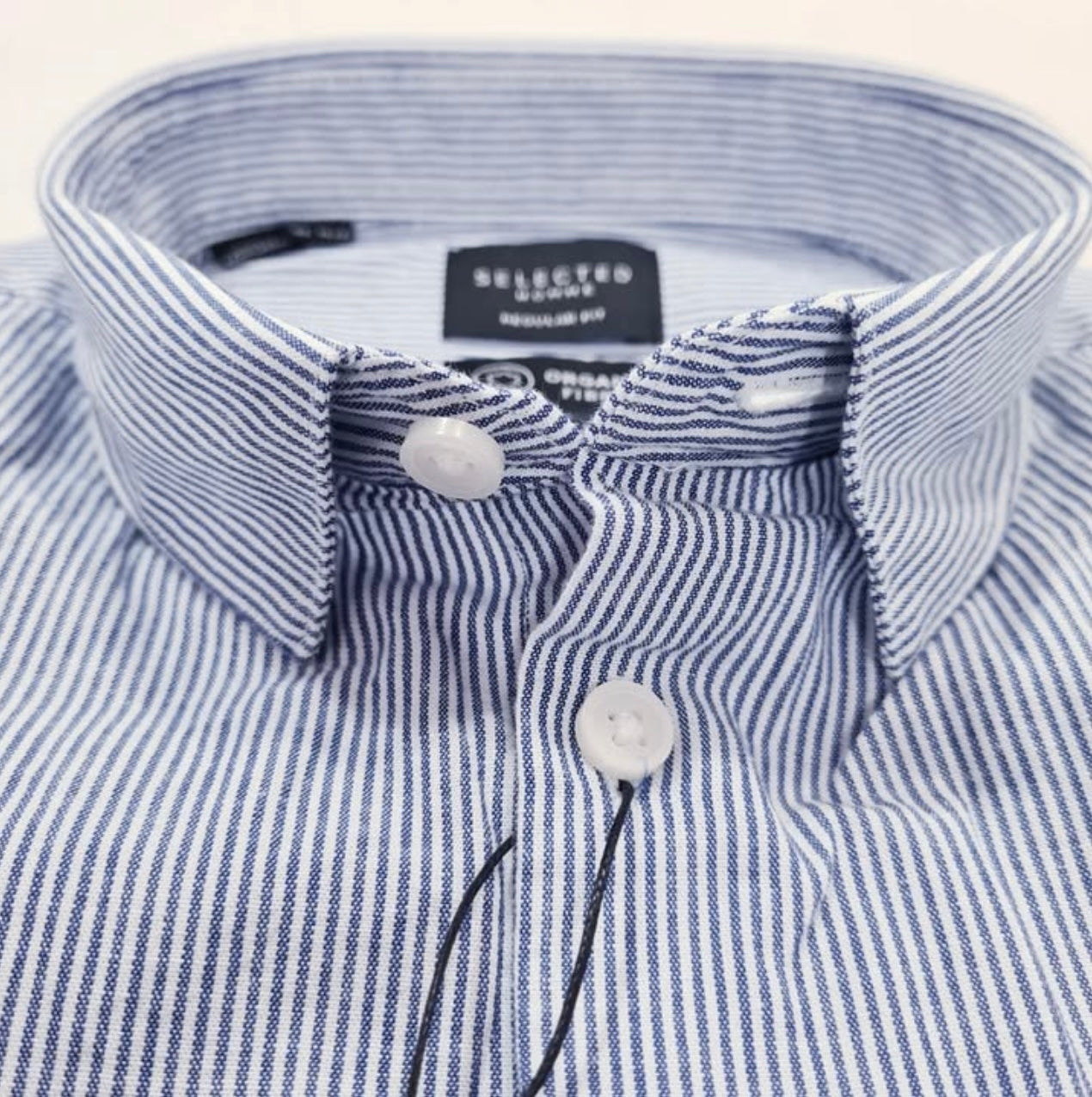 Selected Homme Regular Fit Blue Stripe Cotton/ Linen Blend Short Sleeve Shirt