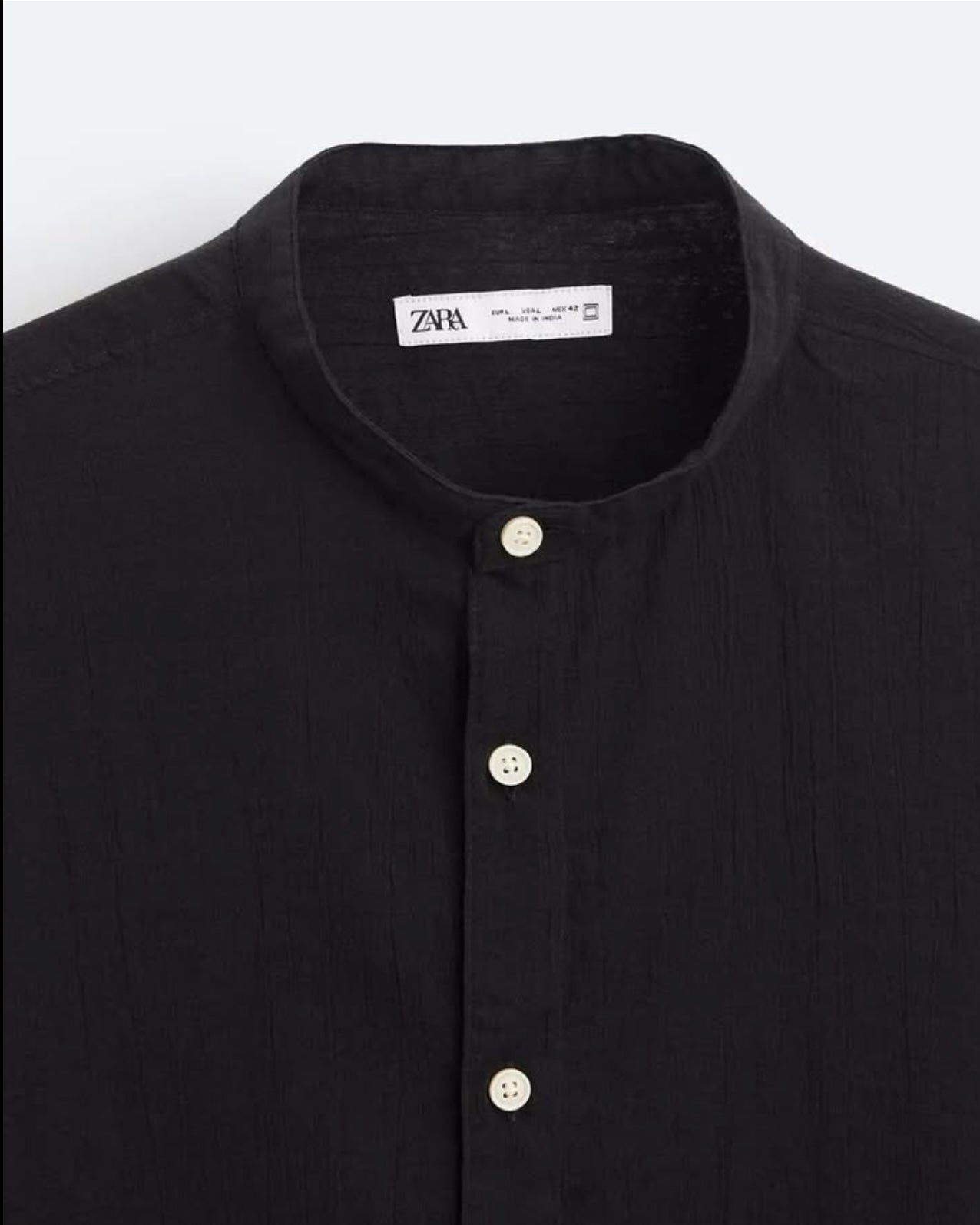 Zara Cotton Shirt With Creased Effect in Black