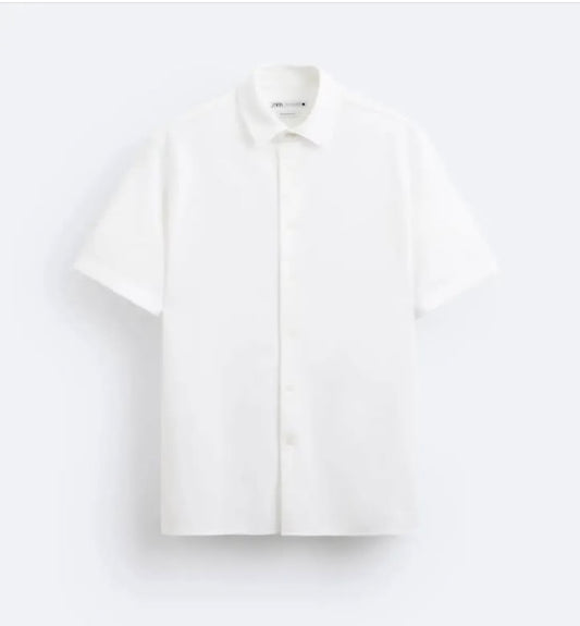 Regular Fit Textured Cotton Shirt in White