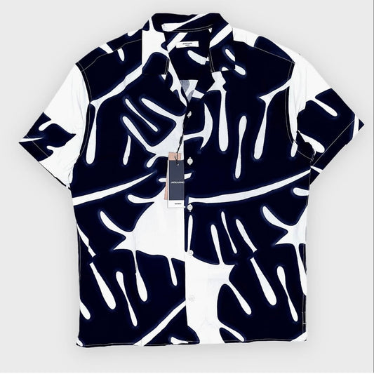 J & J Regular Fit Shirt in Navy Pattern