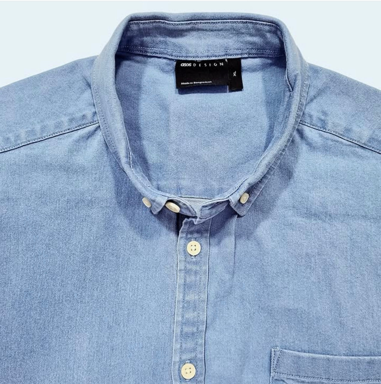 Asos Regular Fit Blue Wash Short Sleeve Stretch Denim