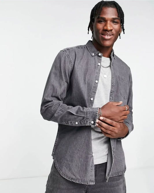 New Look Regular Fit Grey Wash Denim Button Cuff