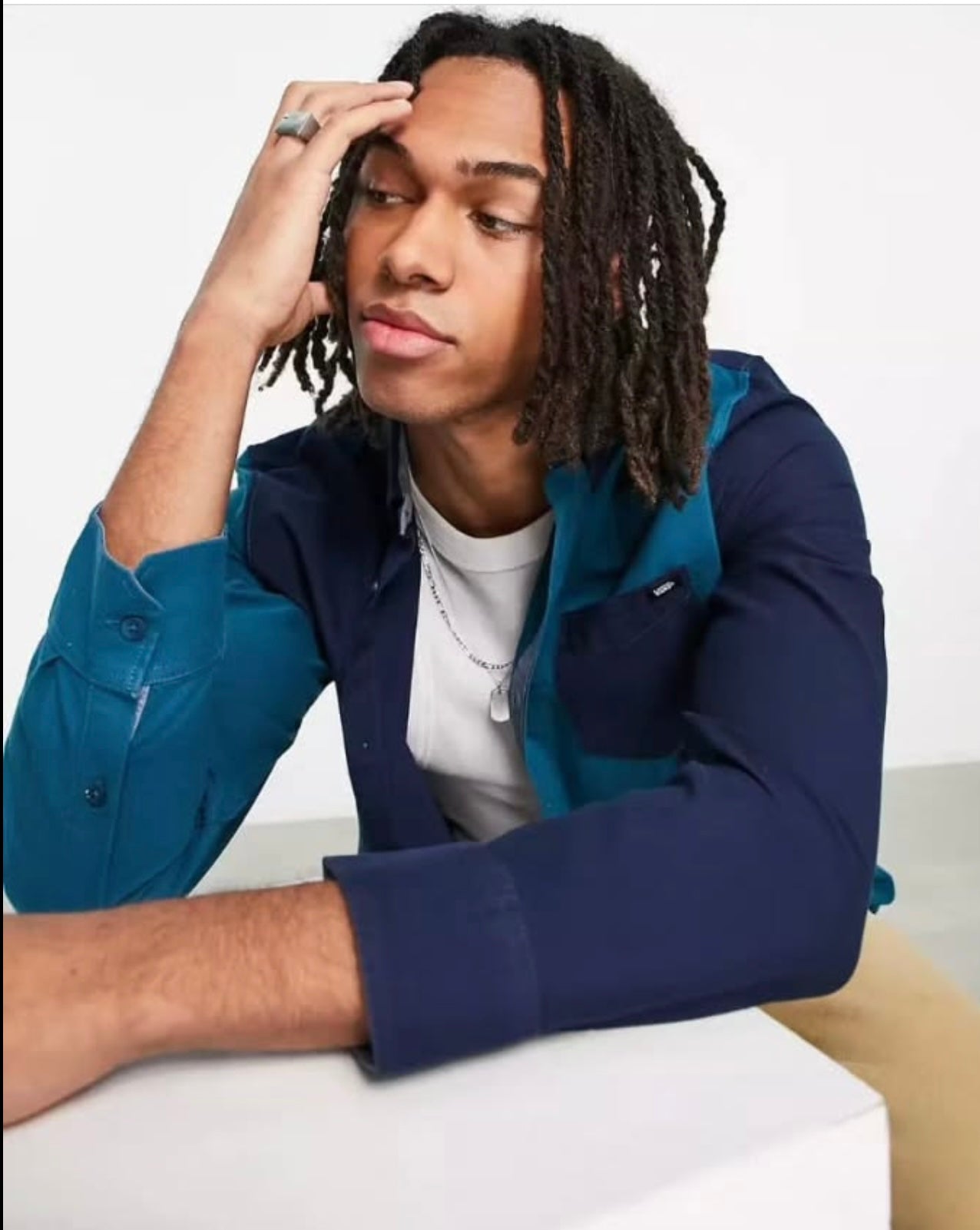 Vans Classic Fit Blue Colorblock Cotton Button Cuff Shirt