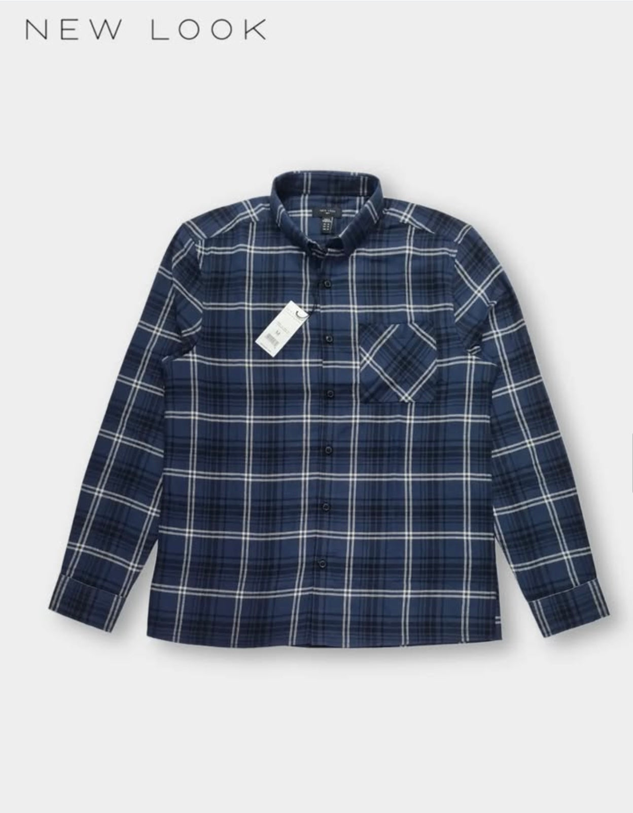 New Look Regular Fit Blue Check Cotton Button Cuff Shirt