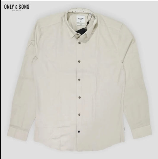 Only & Sons Slim Fit Beige Cotton Button Cuff Shirt