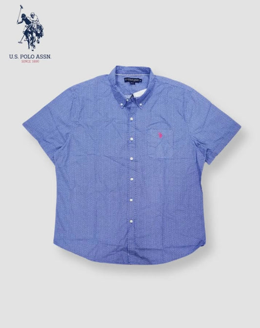 US Polo Assn Regular Fit Blue Pattern Short Sleeve Shirt