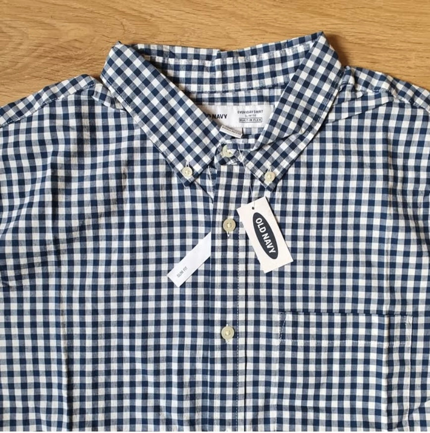 Old Navy Slim Fit Blue Check Cotton Button Cuff Shirt