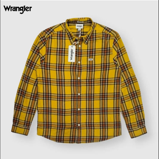 Wrangler Regular Fit Yellow Check Cotton Button Cuff Shirt